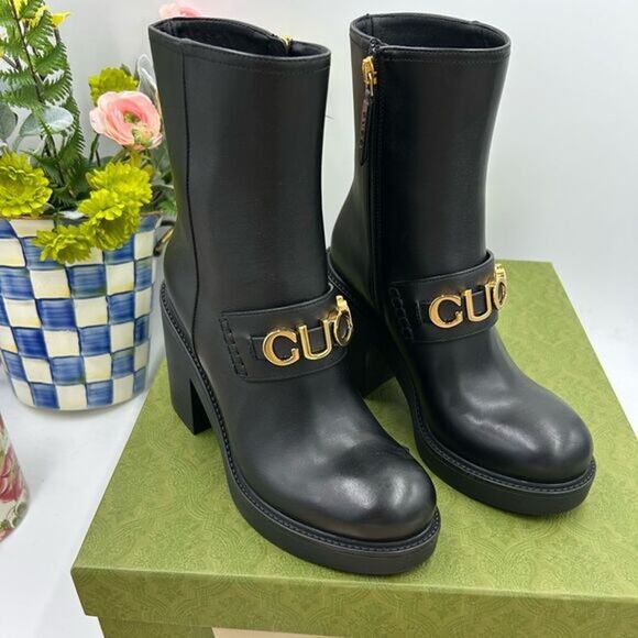 Women's Gucci logo platform ankle boots size 37.5 made in Italy - Picture 1 of 10